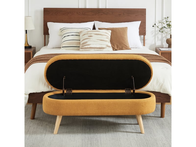  Banc de lit coffre 110x40x42 cm, rangement, banc d'entrée et bout de lit, chambre salon couloir, velours doux, jaune  - Conforama D