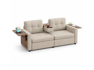 Canapé 2 places 178 x 71 x 57,5 cm, assise réglable, 2 rangements, tablette rabattable pour ordinateur, porte-gobelets, chenille, kaki