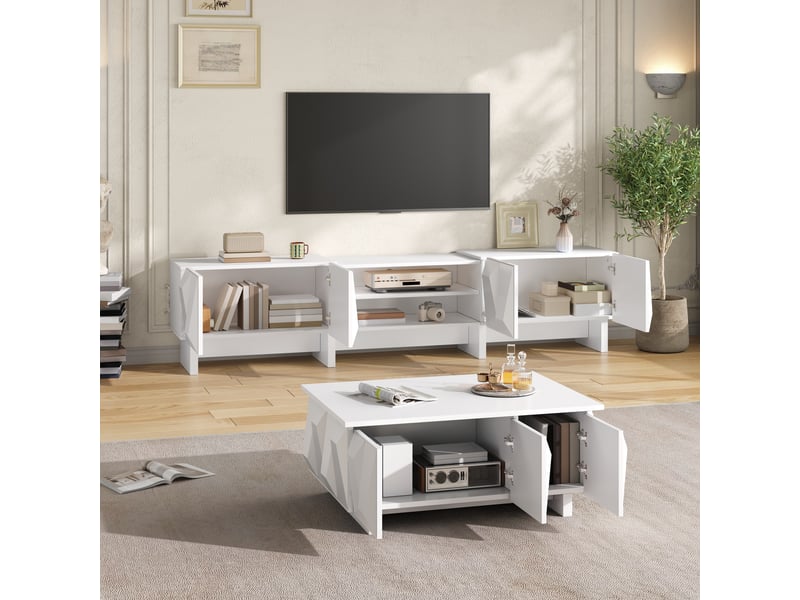  Ensemble salon meuble tv et table basse en panneau de particules avec relief, 4 portes et niche ouverte pour le séjour  - Conforama D