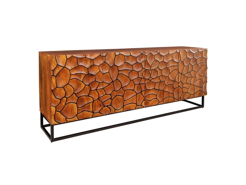 Buffet terrakan 180 cm – bois massif de manguier marron – façade sculptée 3d - Conforama A