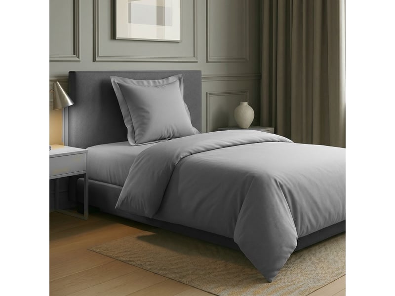  Parure housse de couette 140x200cm + 1 taies 100% coton gris silver - vitalia VITALIA - Conforama B