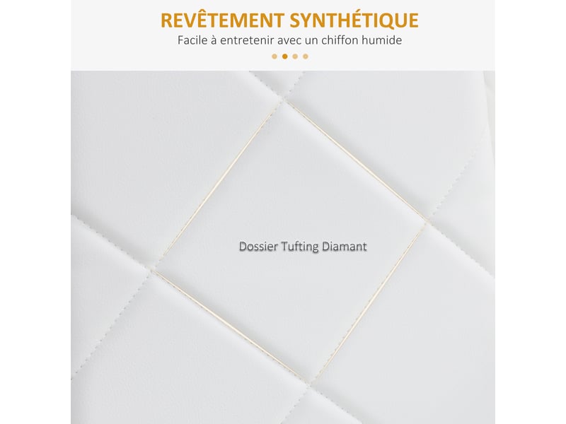  Lot de 4 chaises de salle à manger avec dossier haut, blanc, revêtement synthétique et pieds en acier  - Conforama E