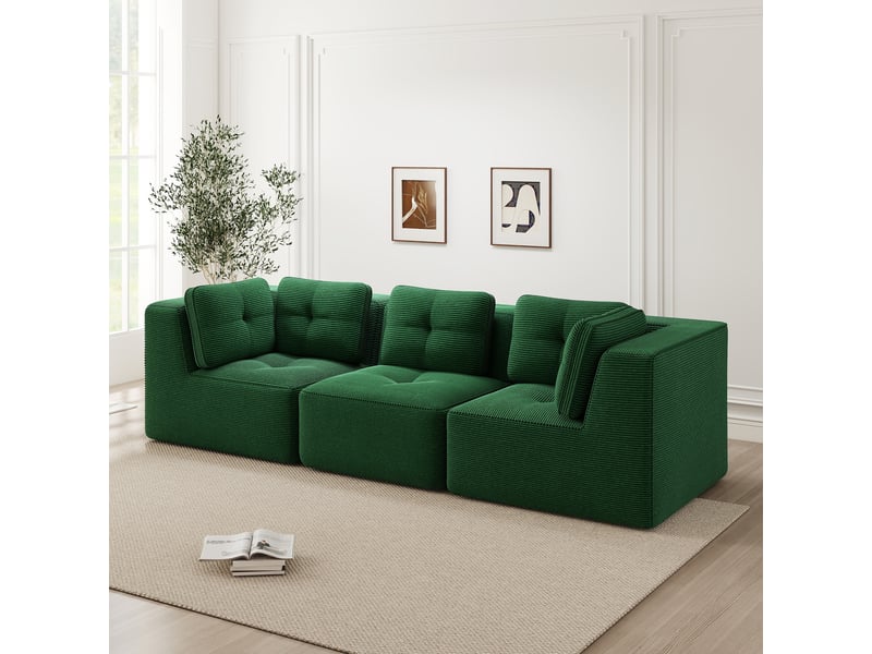  Canapé d'angle modulaire sans armature avec assise profonde en corduroy vert  - Conforama B