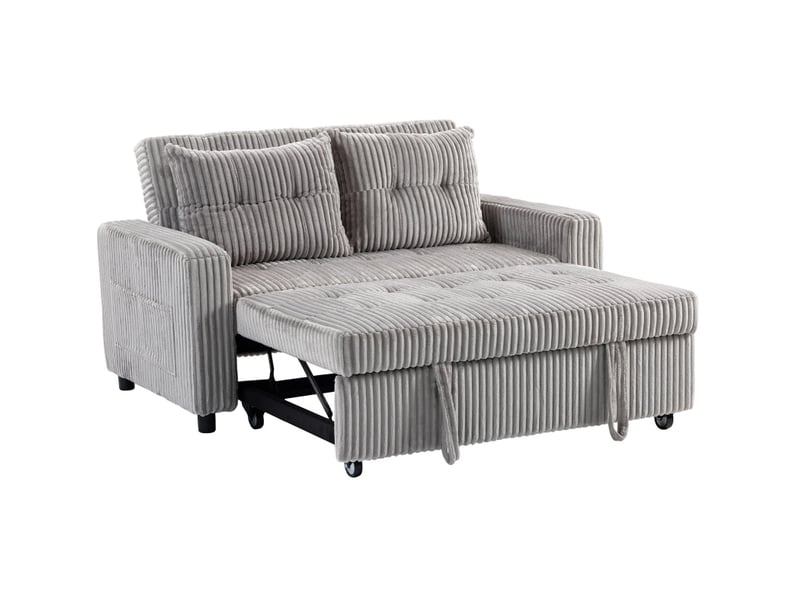  Canapé-lit 2 places convertible 3 en 1, velours côtelé gris clair, 157 x 90 cm  - Conforama A