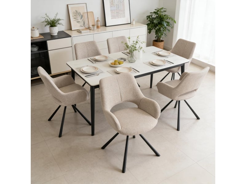 Lot de 6 chaise de salle à manger avec accoudoirs, pieds métal, beige - Conforama B