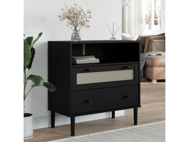  Buffet - bahut - meuble de rangement senja aspect rotin noir 80x40x80 cm bois massif de pin  - Conforama B