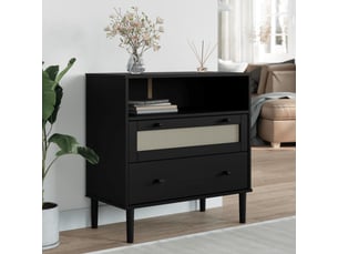 Buffet - bahut - meuble de rangement senja aspect rotin noir 80x40x80 cm bois massif de pin