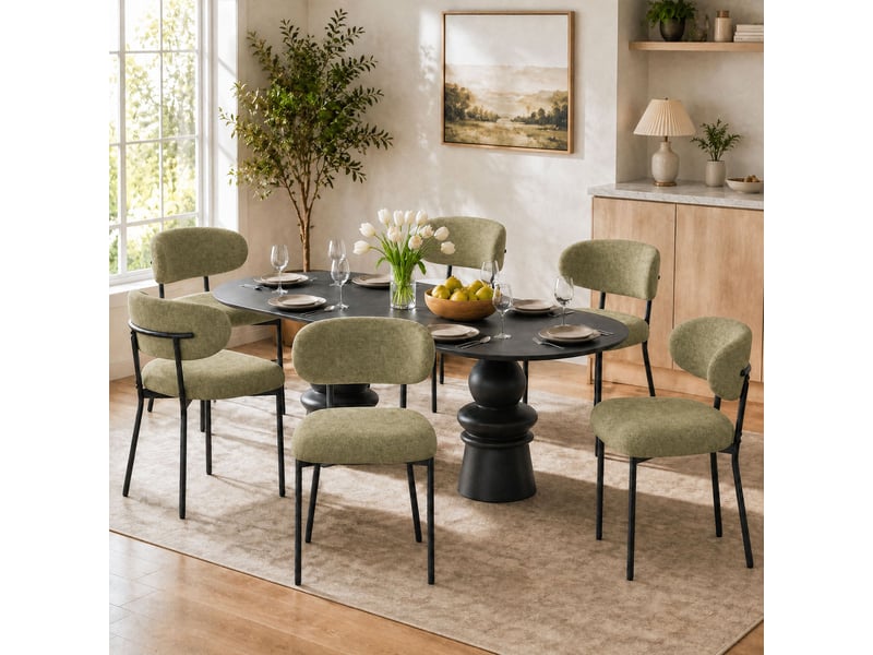  Lot de 4 chaises de salle à manger avec dossier et pieds en métal – chaises modernes rembourrées en tissu pour cuisine, salle à manger ou salon，vert  - Conforama E
