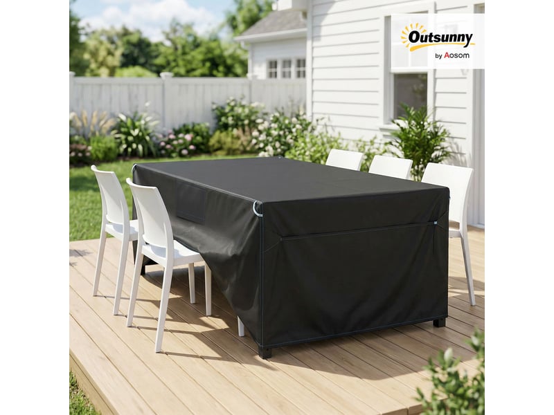  Housse protection mobilier jardin 180×120×74 cm, tissu oxford 420d imperméable coupe-vent anti-uv résistante hiver, noire  - Conforama C