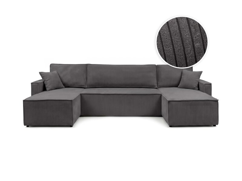 Farah - canapé d'angle panoramique convertible 6 places accoudoirs slim en velours cotelé - Conforama A