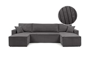 Canapé d'angle panoramique convertible LOUNGITUDE FARAH 6 places Velours côtelé Gris foncé