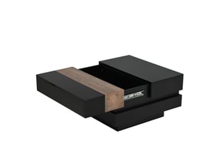 Table basse carrée relevable avec rangement caché et plateau coulissant, surface brillante, en mdf, 70 × 70 × 39 cm, noir - uvrion