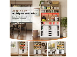Buffet haut de cuisine blanc,meuble moderne avec led,plan de travail,prise avec usb,portes vitrées,110x40x191cm