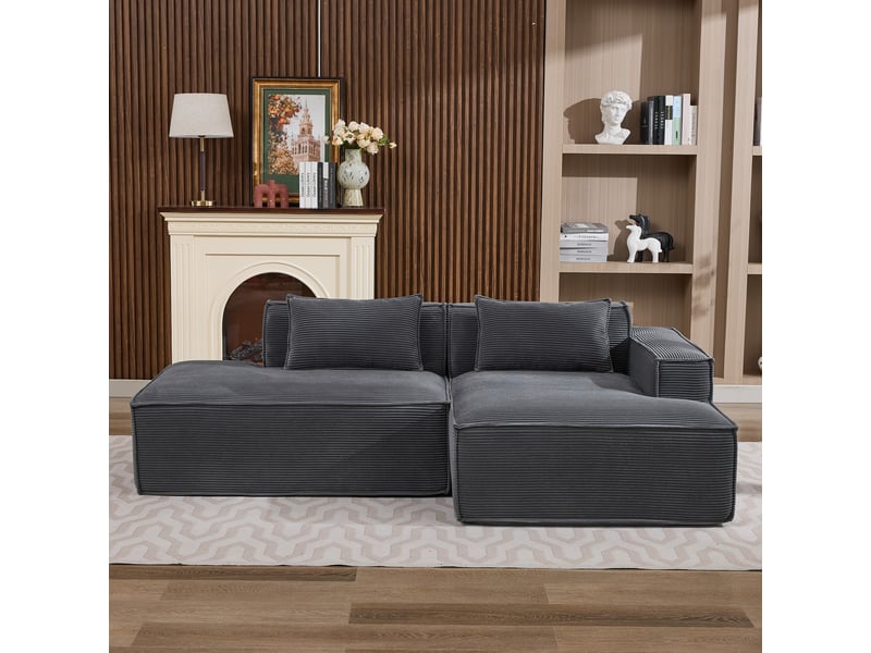  Canapé droit compact avec assise à ressorts ensachés  - tissu polyester rembourré gris 235 × 129 × 70 cm  - Conforama C