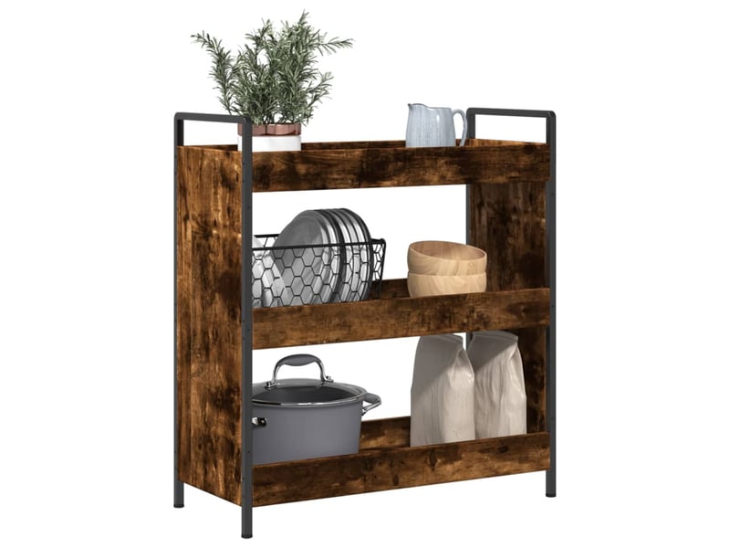  Desserte de cuisine, chariot de rangement chêne fumé 70x30x82 cm bois d'ingénierie  - Conforama E