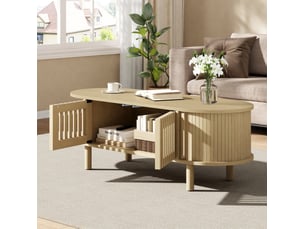 Table basse ovale coloris bois clair <strong>MODENUIT </strong> <strong></strong> - 40 cmx100 cm