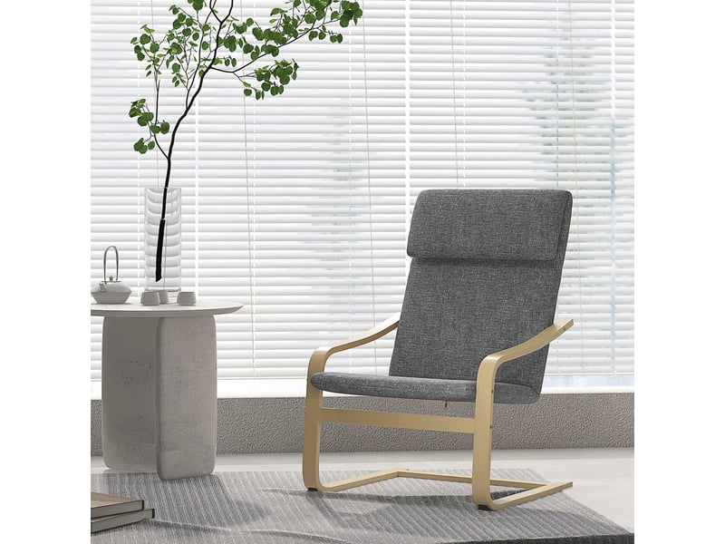  Fauteuil de salon, fauteuil chambre avec accoudoirs incurvés, coussin, tissu aspect lin, gris, 65 x 79 x 98 cm  - Conforama D