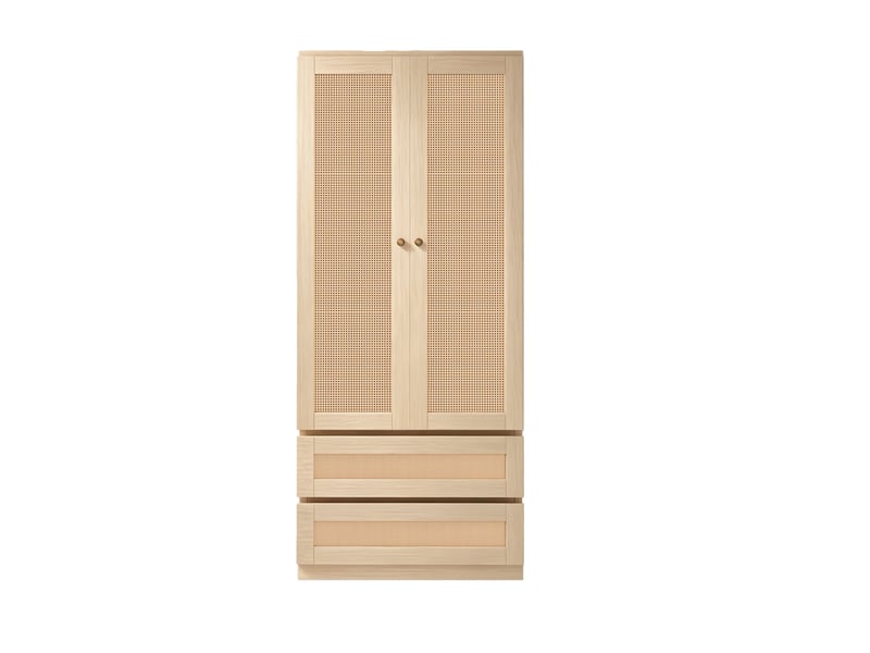 Armoire penderie 2 portes 70x55x170 cm - rangement avec tiroirs et étagères - effet rotin - bois naturel - Conforama A