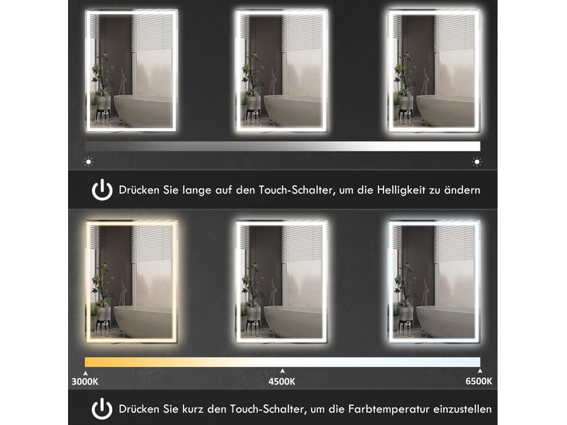  Miroir lumineux led 80x60 cm rectangulaire à intensité réglable argenté  - Conforama D