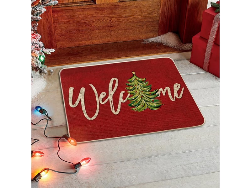  Paillasson de noël, motif arbres, pins et étoiles, décoration saisonnière de noël, tapis de cuisine, tapis de sol pour intérieur et extérieur, 40 x 60  - Conforama C