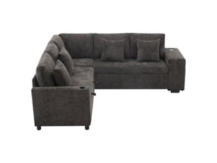 Canapé d'angle convertible 5 places en chenille gris avec coffre intégré et méridienne réversible