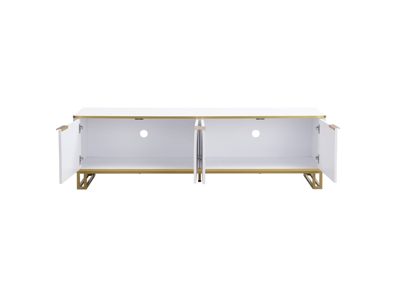  Meuble tv blanc et or 160 cm 4 portes - design géométrique mdf métal  - Conforama W