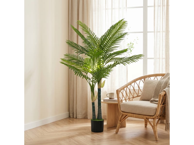  Palmier artificiel de 150 cm, avec 16 palmes, grande plante artificielle en pot pour salon ou balcon, vert  - Conforama C
