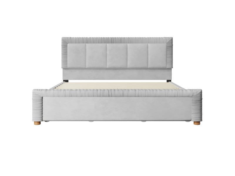  Lit rembourré 180x200 cm en velours français avec 2 tiroirs gris chicfurn  - Conforama E