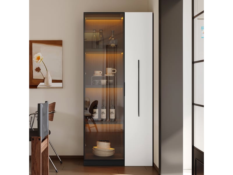  Vitrine d'exposition - 70x40x160cm - armoire rangement coulissante avec verre trempé &amp; led - noir  - Conforama B