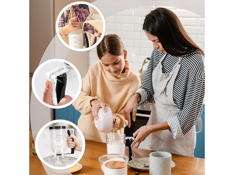  1 distributeur de pâte à cupcakes, 4 gobelets avec poignées pour crêpes, cupcakes, biscuits, glaces, cadeau de pendaison de crémaillère (noir)  - Conforama C