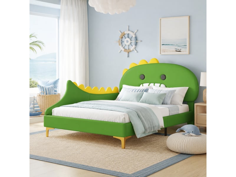  Lit enfant 140 x 200 cm dinosaure vert en pu et mdf  - Conforama B