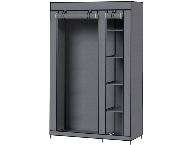  Armoire mobile en tissu avec tringle et 5 compartiments de rangement, grise  - Conforama B