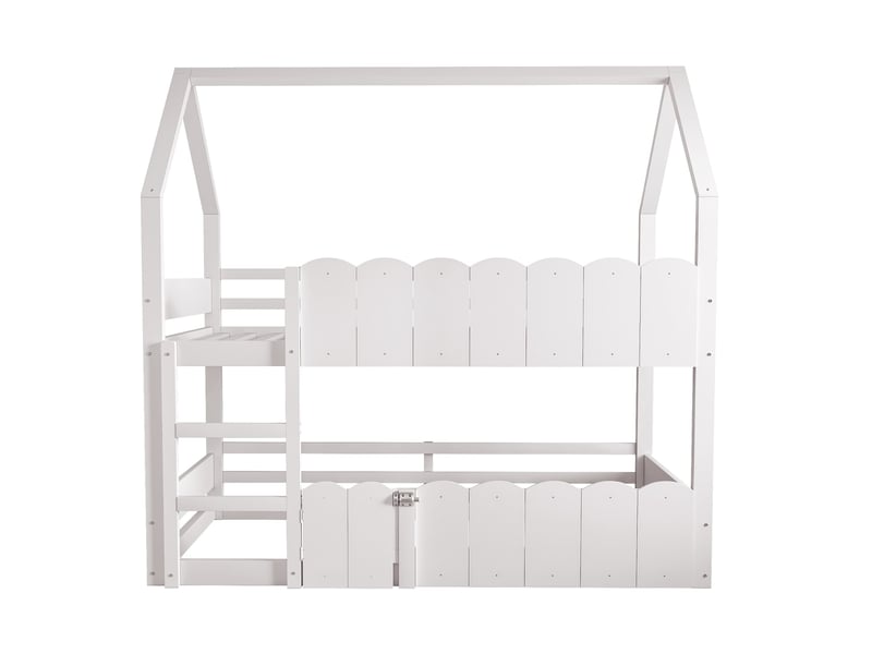  Lit superposé pour enfants, 90 x 200 cm, design en forme de maison avec barrières de sécurité surélevées, couleur blanc  - Conforama A