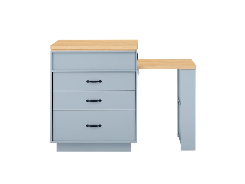  Table repas extensible rangement mobile 125 à 187 cm mdf bleu led usb cuisine bar homvra  - Conforama A