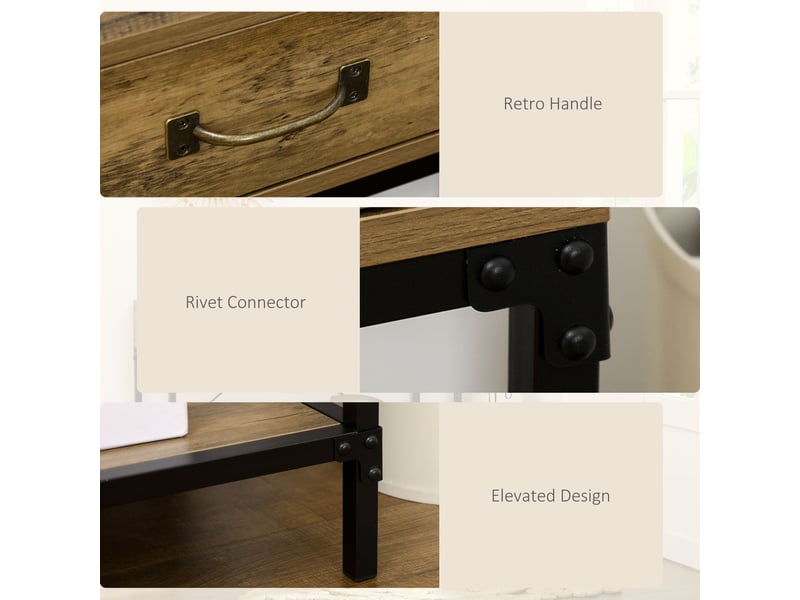  Console d’entrée,100x35x76,5 cm,2 tiroirs et étagère style industriel,marron noir  - Conforama E