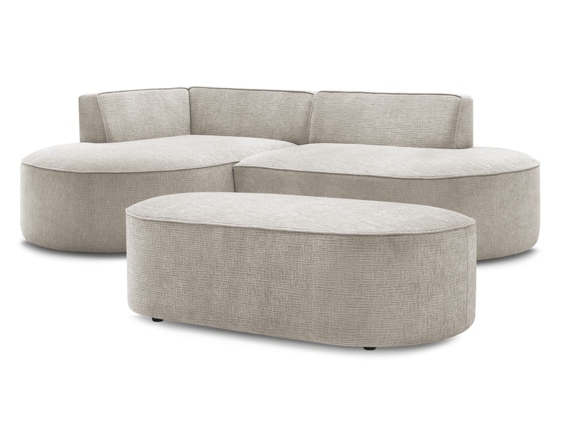  Bobochic canapé d'angle fixe rousseau tissu texturé avec pouf beige  angle gauche ROUSSEAU - Conforama A