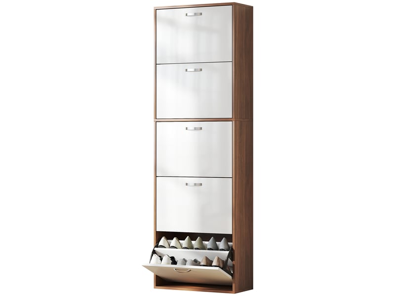  Meuble à chaussures 5 portes abattantes aosenyunzhou armoire de rangement contemporaine blanc et marron foncé imitation bois T1003-01-14293 - Conforama A