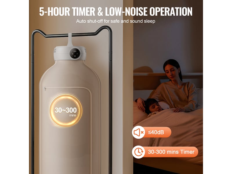  Sèche-linge électrique portable vevor 600 w, pliable avec chauffage ptc, minuterie 5 h et sac de séchage GR889 - Conforama E