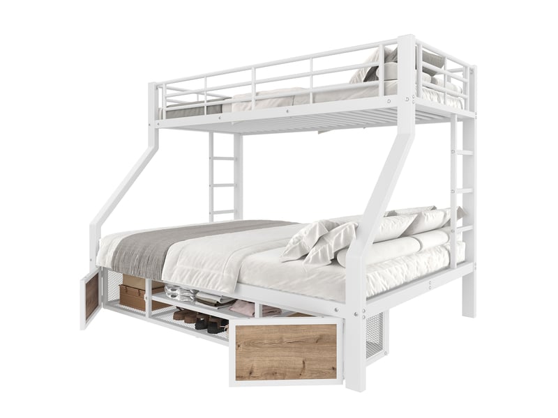  Lit superposé enfant 90 x 200 et 140 x 200 cm avec meuble à chaussures, blanc  - Conforama A