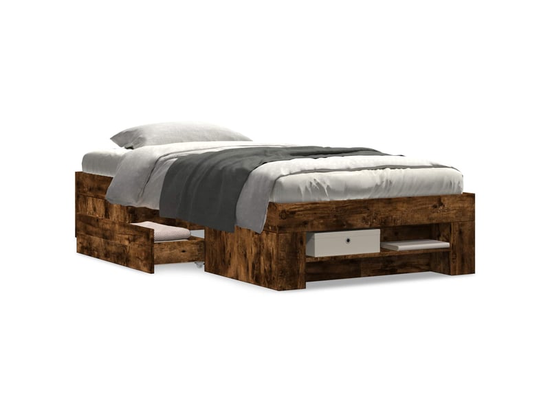  Lit simple- lit adulte -  cadre de lit avec rangement avec tiroir chêne fumé 80 x 200 cm  - Conforama C