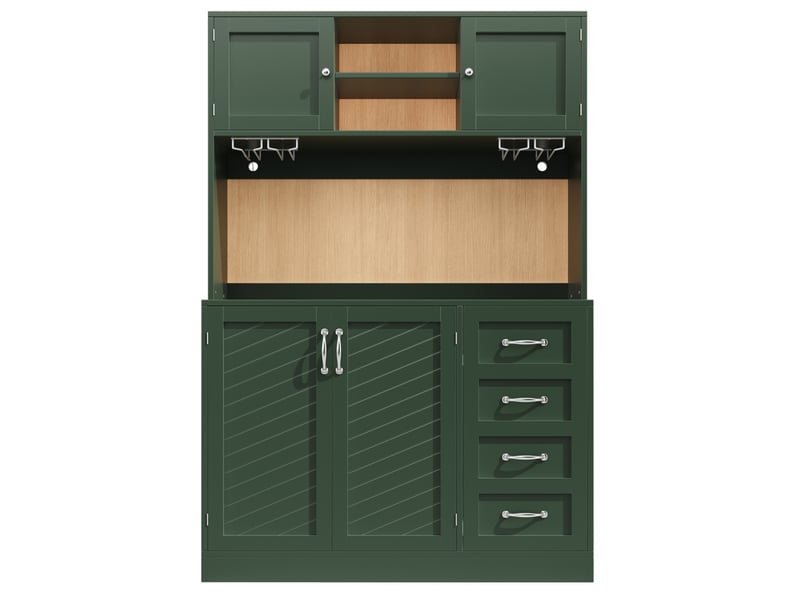  Buffet 120x40x188 cm vert mdf et métal, 4 portes, 2 grands tiroirs, led, rangement pour cuisine et salon  - Conforama D