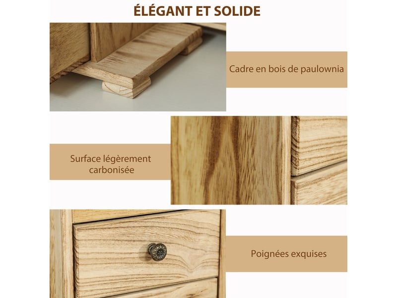  Boîte à bijoux femme à 4 niveaux, coffre à bijoux avec ailes, miroir et 2 tiroirs, marron, 26,5 x 16 x 33,5 cm  - Conforama R