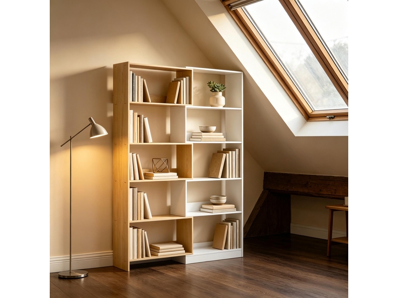 Bibliothèque d’angle pivotante 350° à 5 niveaux, étagère extensible en l multifonctionnelle  - Conforama E