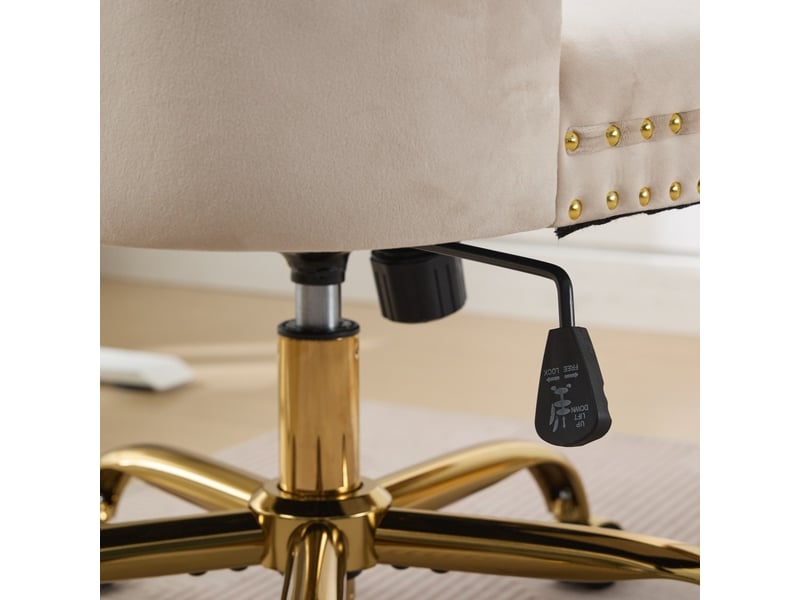 Chaise de bureau en velours capitonnée, structure élastique triple, base métallique élargie et hauteur réglable, 90-98 cm - Conforama E