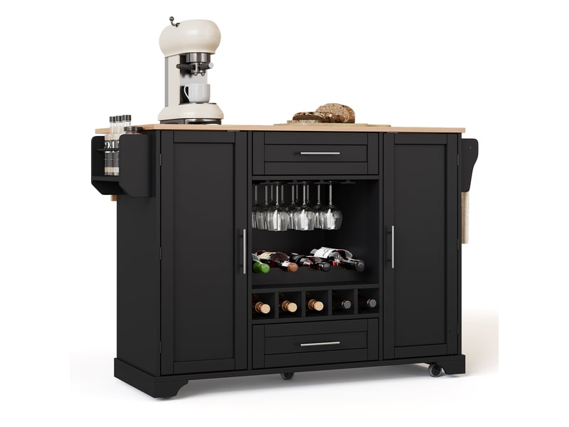 Desserte de cuisine 138x4570x92 cm à roulettes, plateau rabattable, noir naturel  - Conforama A