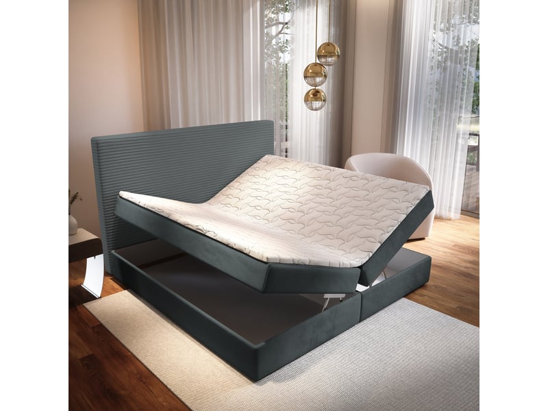  Boxspring giarro 200x200 cm, lit complet avec matelas, gris  - Conforama C