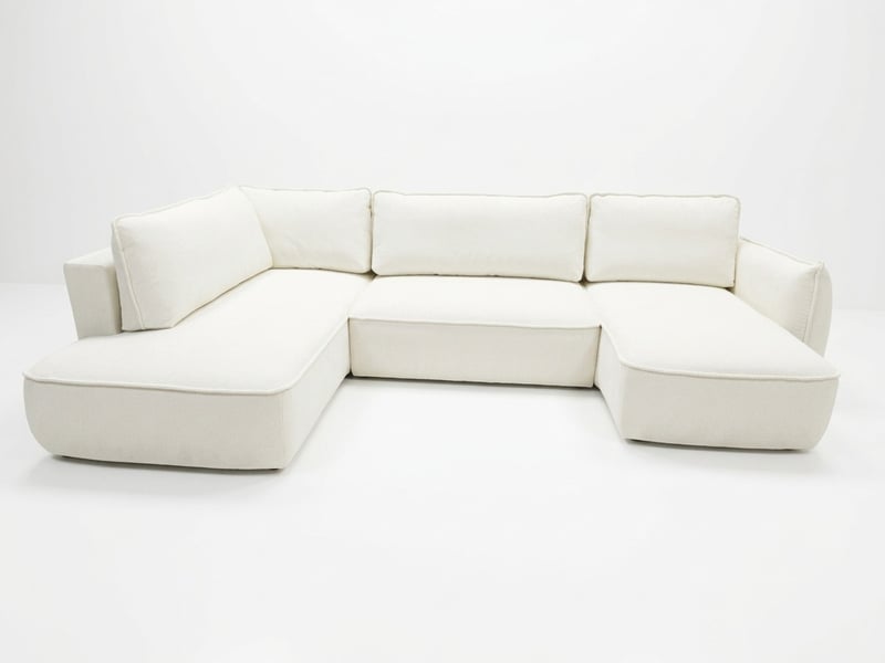 Bobochic canapé d'angle panoramique convertible esmee tissu chenille blanc angle droit ESMEE - Conforama A