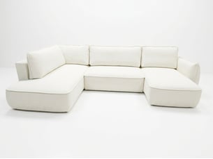 Canapé d'angle droit convertible <strong>BOBOCHIC</strong> <strong>ESMEE</strong> 5 places Tissu blanc avec coffre de rangement