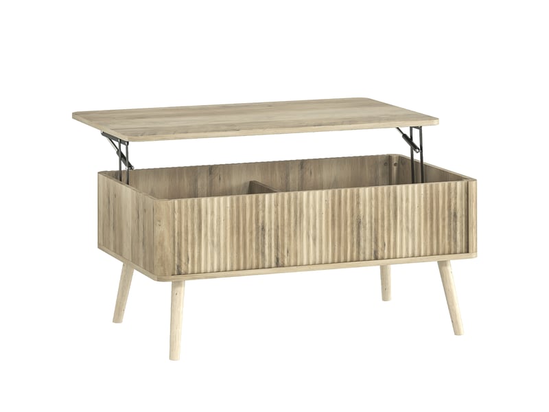  Table basse relevable, table de salon avec 2 compartiments cachés et pieds en pin, chêne, 91 x 56 x 43 cm  - Conforama B