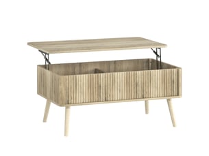 Table basse relevable, table de salon avec 2 compartiments cachés et pieds en pin, chêne, 91 x 56 x 43 cm